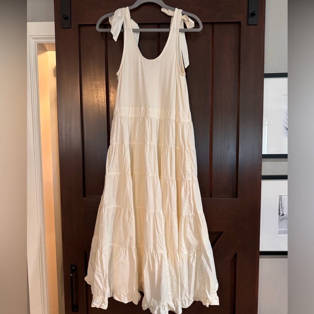 Chelsea & Violet Peplum Bow Tie Shoulder Tiered Ribbed Off White Dress Bridal - Picture 12 of 14